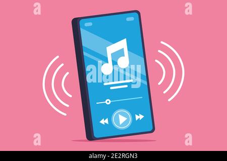 turn on the music loudly on the mobile phone. flat vector illustration. Stock Vector
