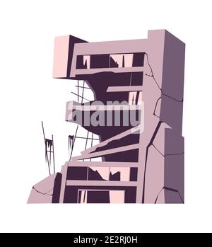 Destroyed building, damaged structure, consequences of a disaster, cataclysm or war, cartoon vector isolated illustration Stock Vector