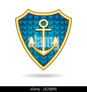 Ship Anchor on the fish scale shield. nautical Emblem. Vector illustration. Stock Vector