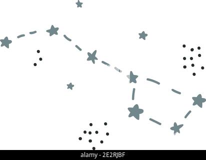 Star Vector doodle element isolated on white background. Ursa Major constellation. Doodle cosmos illustration, sky design element for any purposes Stock Vector