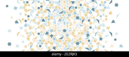 Pastel blue arabesque vector seamless background. Geometric halftone texture with color tile disintegration Stock Vector