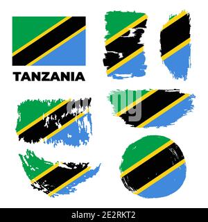Tanzania national flag created in grunge style Stock Vector