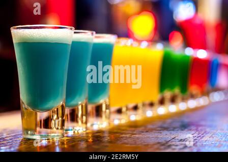 Summer cocktail menu. Cocktails stand in a row on the bar, space for text  Stock Photo - Alamy