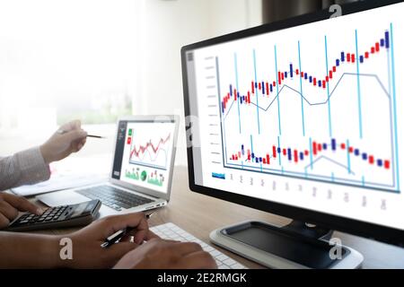 company working Young startup business people working in office strategy concept office group computer Stock Photo