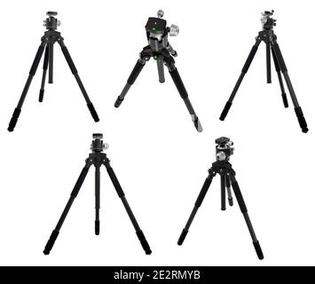 Photo and video tripod with smartphone adapter and quick release plate on white Stock Photo