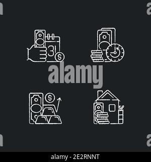 Hockshop chalk white icons set on black background Stock Vector