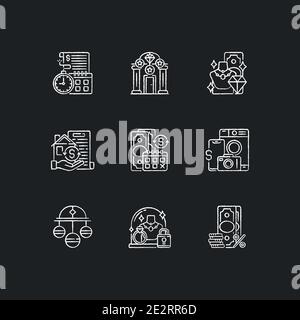Pawnbrokery chalk white icons set on black background Stock Vector