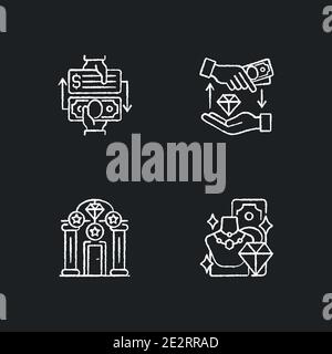 Popshop chalk white icons set on black background Stock Vector