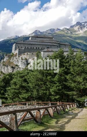 Aussois (south-eastern France): the “Barriere de l'Esseillon” fortification. In the foreground :   the largest fort, Fort Victor-Emmanuel. Stock Photo