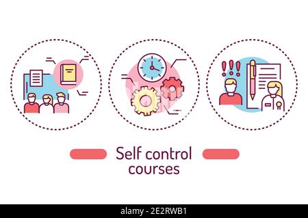 Self control courses outline concept. line color icons. Pictograms for web page, mobile app, promo Stock Vector