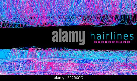 Abstract hairlines background with thin multicolor lines on black background. Complicated vector graphic pattern Stock Vector