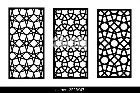 Cnc decorative lazer pattern. Set of decorative vector panels for lazer cutting. Cnc template for interior partition in arabesque style. Ratio 1 to 2. Stock Vector