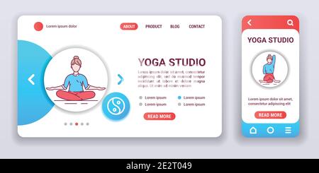 Yoga studio web banner and mobile app kit. Gymnastics. Outline vector illustration. Stock Vector