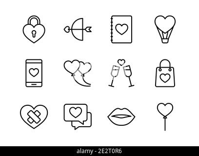 Valentine icon set. Happy valentine day with outline style. Stock Vector