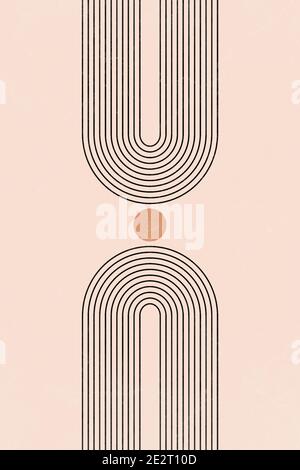 Abstract old school lines background with geometric, shapes. Mid century modern minimalist art print. Organic natural shape. Line art Stock Vector