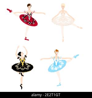 Ballerina in tutu and pointe shoes, ballet pose, dancing and posing, vector ballet set Stock Vector