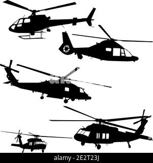 helicopter silhouette vector set in black on white background Stock Vector