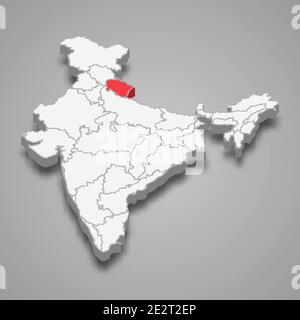 Uttarakhand state location within India 3d isometric map Stock Vector