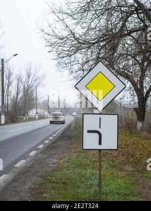 Priority road sign. European traffic sign Stock Photo