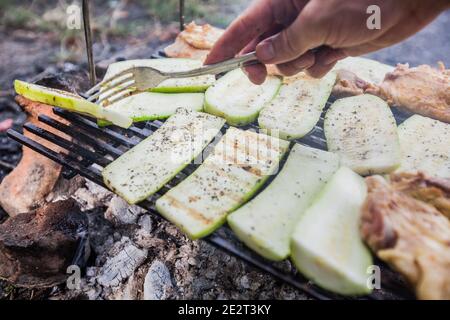 Grilled Vegetable, zucchini on the grill,summer picnic, cooking food outdoor Stock Photo