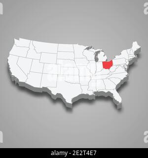 3d isometric Map of Ohio is a state of United States with national flag ...