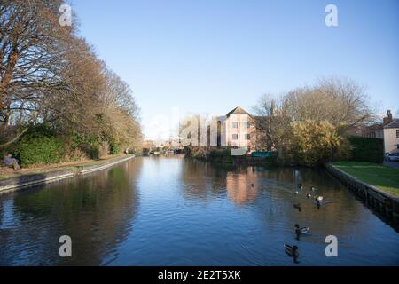 Views of the canal from Newbury Lock in West Berkshire in the UK, taken on the 19th November 2020