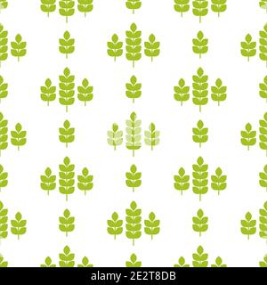 seamless pattern with ears of wheat, barley or rye. natural gren ornament on white. eco company, agriculture, nature firm, ecology, healthy organic an Stock Vector