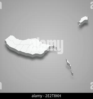 3d isometric map of Madeira is a district of Portugal, vector illustration Stock Vector