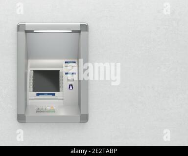 Atm machine with a card reader. Pin code safety, bank account access automatic banking, electronic cash withdrawal, concept. Display screen, buttons, Stock Photo
