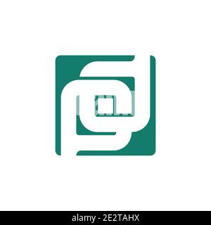 letter pd linked square negative space dot geometric logo vector Stock Vector