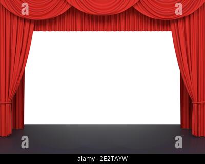 Red stage curtains. Luxury red velvet drapes, silk drapery. Realistic closed theatrical cinema curtain. Waiting for show, movie end, revealing new pro Stock Photo