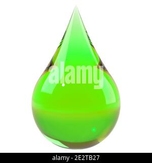 Green drop isolated on white. Save the Earth, ecology, eco fuel concept. Graphic design element for poster, flyer, packaging. 3D illustration Stock Photo