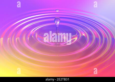 Colorful liquid drop or paint drop falling on color surface. Rainbow colored ripple splash of dye, macro image. Graphic design element for poster, pac Stock Photo