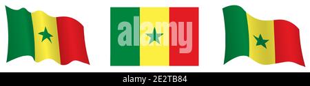 flag of republic of Senegal in static position and in motion, fluttering in wind in exact colors and sizes, on white background Stock Vector