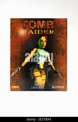 Original Tomb Raider PC game from 1996 an action-adventure video game developed by Core Design and published by Eidos Interactive Stock Photo