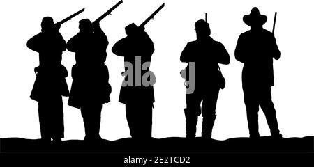 American Civil War soldiers vector graphic illustration black silhouette on white background Stock Vector