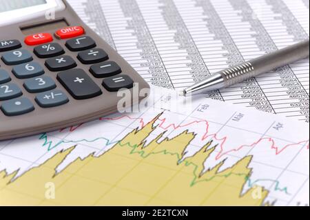 finance and economy with calculation and chart Stock Photo