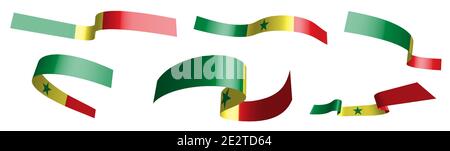 Set of holiday ribbons. flag of republic of Senegal waving in wind. Separation into lower and upper layers. Design element. Vector on white background Stock Vector