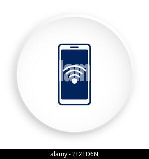 Smartphone icon with wifi sign on screen. Button for mobile application or web in neomorphism style. Vector Stock Vector