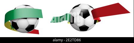 balls for soccer, classic football in ribbons with colors flag of republic of Senegal. Design element for football competitions. Isolated vector on wh Stock Vector