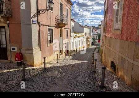 Old Buildings On 5th October Street (Rua Cinco de Outubro), In The Town Centre Of Silves The Algarve Portugal Stock Photo