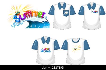 Summer font logo with many types of shirts on white background illustration Stock Vector