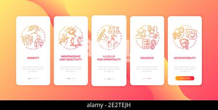 Ethical journalism principles onboarding mobile app page screen with concepts Stock Vector