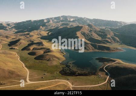 Aerial view of a path leading to an impressive mountain landscape in Turkey. Picturesque view Stock Photo