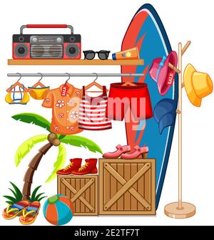 Isolated clothes on the rack display summer theme illustration Stock Vector