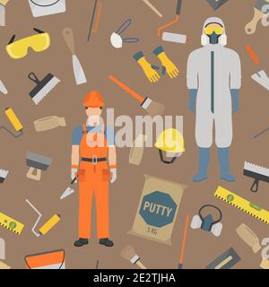 Profession and occupation set. Plasterer and painter tools and  equipment. Uniform flat design icon.Vector illustration Stock Vector
