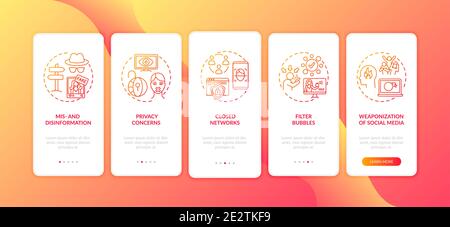 Social media challenges for journalist onboarding mobile app page screen with concepts Stock Vector