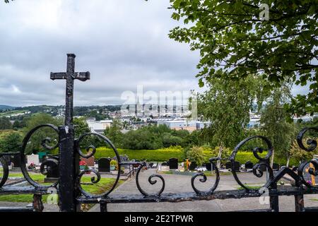 LETTERKENNY , IRELAND - AUGUST 12 2020 : The cemetry is overlooking the city. Stock Photo