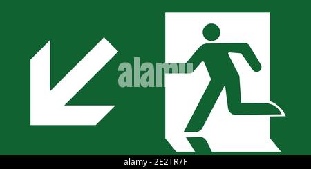 Emergency exit downstairs vector sign green white Stock Vector