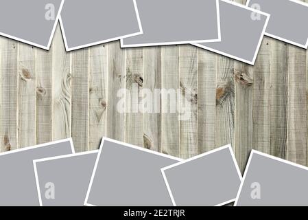 Templates collage of frames photos. Board branding Presentation on wood board. Moodboard of photos. Poster frame mockup. Collage concept. Stock Photo
